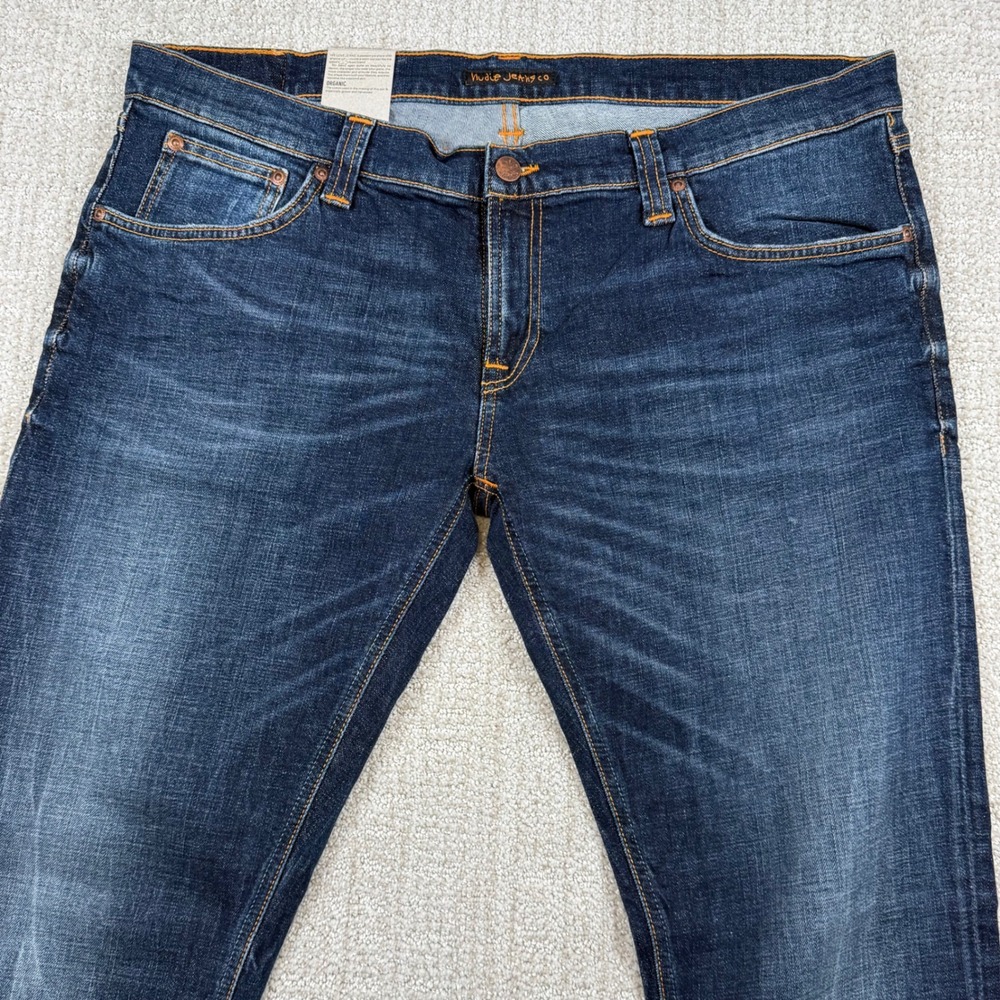 NEW Nudie Jeans Mens 38x32 Tight Long John Calm Blues Organic Cotton Blue Jeans